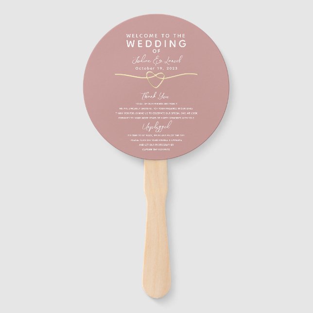 Modern Elegant Dusty Pink Wedding Program Hand Fan (Front)