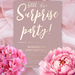 Modern Elegant Dusty Rose 21st Surprise Birthday