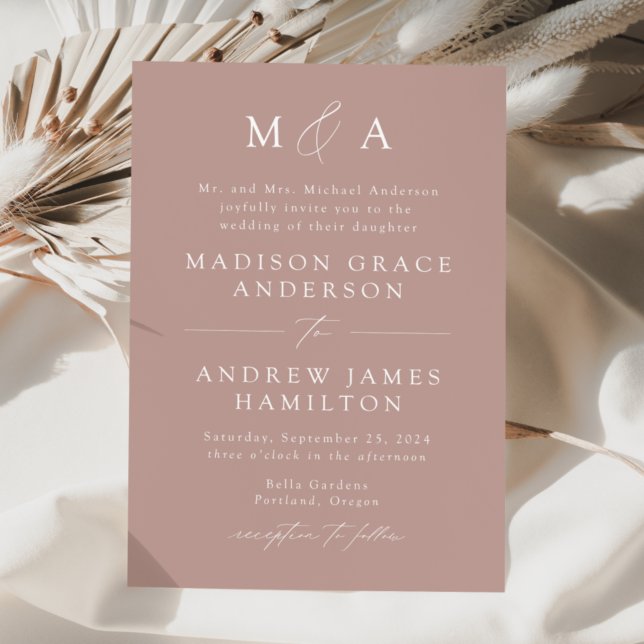 Modern Elegant Dusty Rose Monogram Wedding Invitation (Creator Uploaded)
