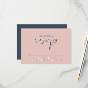 Modern Elegant Dusty Rose Navy Blue Wedding RSVP Card