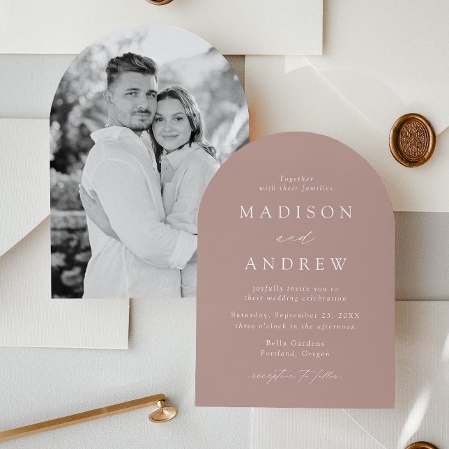 Modern Elegant Dusty Rose Photo Arch Wedding Invitation (Creator Uploaded)