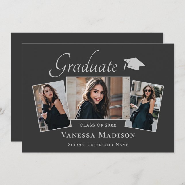Modern | Elegant Earth Tone 3 Photo Graduation Announcement (Front/Back)