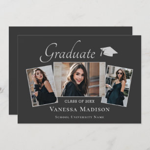 Modern Elegant Earth Tone 3 Photo Graduation Announcement