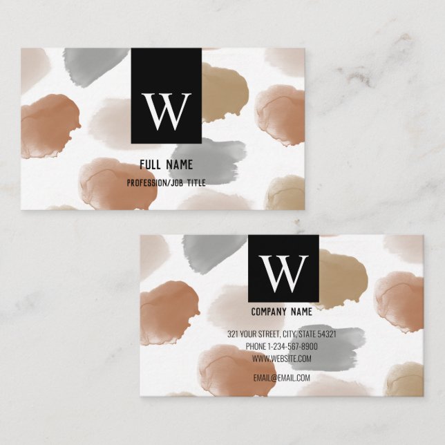 Modern Elegant Earth Tones Watercolor Professional Business Card (Front/Back)