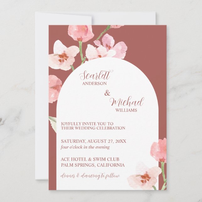 Modern Elegant Earthy Watercolor Floral Arch Invitation (Front)