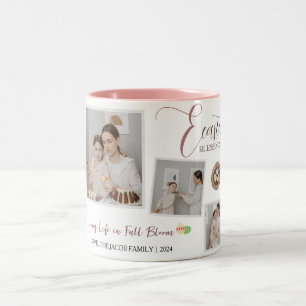 Modern Elegant Easter Blessings Script 3 Photo Two-Tone Coffee Mug