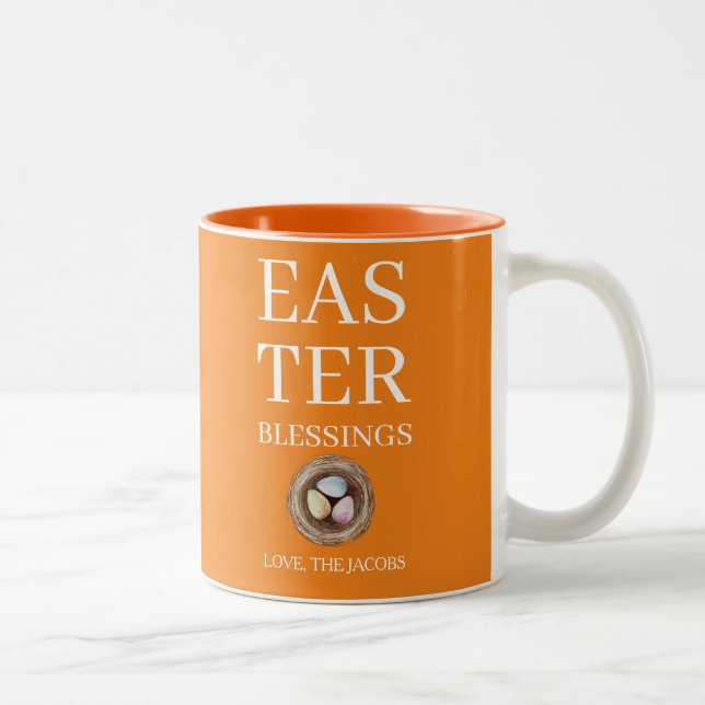 Modern Elegant Easter Blessings Script Family Two-Tone Coffee Mug (Right)