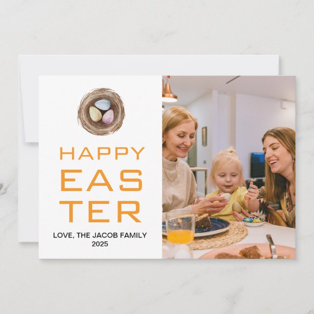 Modern Elegant Easter Blessings Script Photo Holiday Card (Front)
