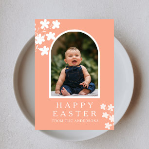 Modern Elegant Easter Family Photo Floral & Arch Holiday Card