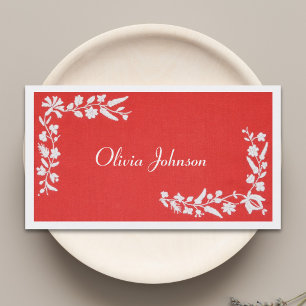 Modern Elegant Embroidered Red White Business Card