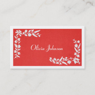Modern Elegant Embroidered Red White Business Card