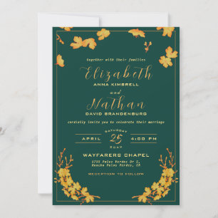Modern Elegant Emerald Green & Gold Floral Wedding Invitation