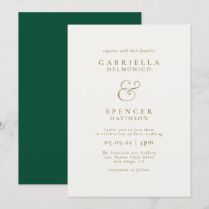 Modern Elegant Emerald Green Gold Wedding Invitati Invitation