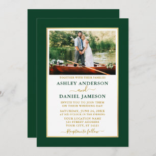 Modern Elegant Emerald Green Gold Wedding Invitation