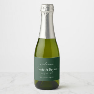 Modern Elegant Emerald Green Wedding Welcome Gift Sparkling Wine Label