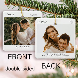 Modern elegant engaged 2 photo keepsake ceramic ornament
