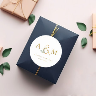 Modern, elegant eucalyptus ampersand  classic round sticker