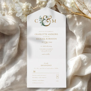 Modern Elegant Eucalyptus Ampersand Wedding All In One Invitation