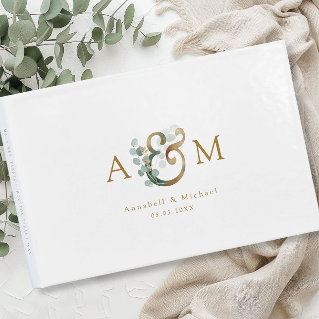 Modern Elegant Eucalyptus Ampersand Wedding  Guest Book (Modern, elegant eucalyptus ampersand wedding guest book, personalized)