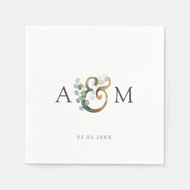   Modern Elegant Eucalyptus Ampersand Wedding  Napkin (Front)