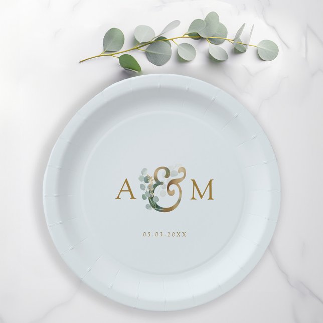Modern, elegant eucalyptus ampersand wedding paper plate (Creator Uploaded)