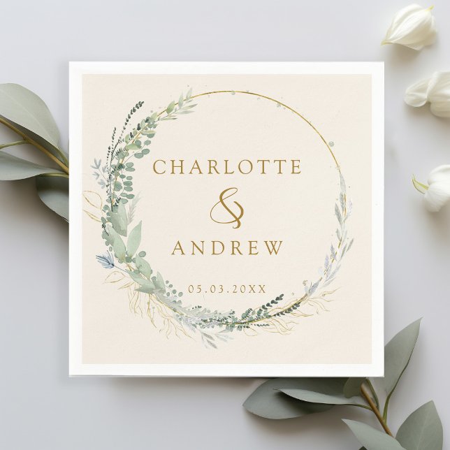 Modern, elegant, eucalyptus, beige wedding   napkin (Creator Uploaded)