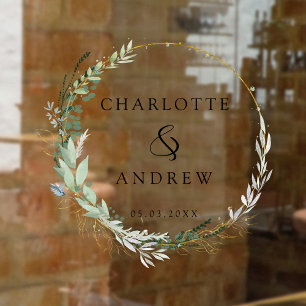 Modern, elegant, eucalyptus, beige wedding   window cling