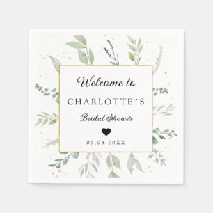 Modern, elegant eucalyptus bridal shower napkin