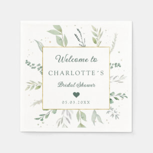 Modern, elegant eucalyptus bridal shower napkin