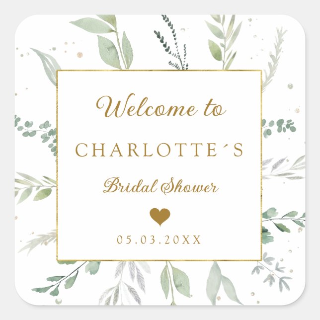 Modern, elegant eucalyptus bridal shower  square sticker (Front)