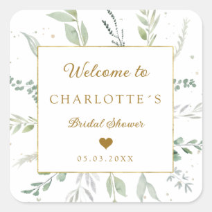 Modern, elegant eucalyptus bridal shower  square sticker