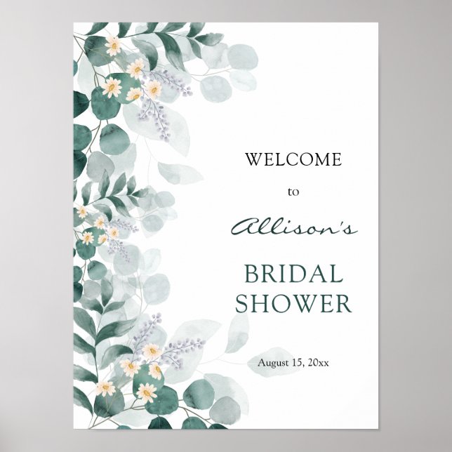Modern elegant eucalyptus bridal shower welcome  p poster (Front)