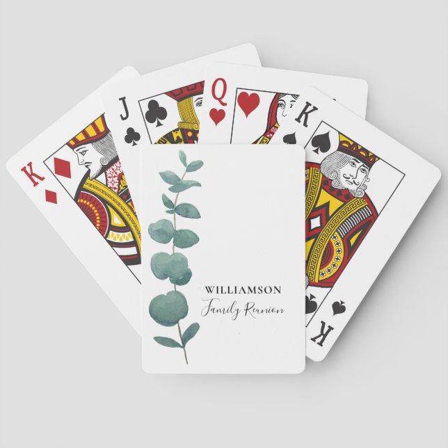 Modern Elegant Eucalyptus Family Reunion Playing Cards (Back)