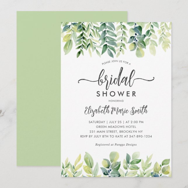 Modern Elegant Eucalyptus Greenery Bridal Shower Invitation (Front/Back)