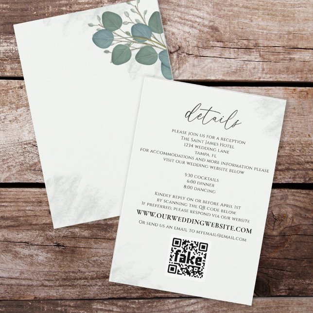 Modern Elegant Eucalyptus Greenery Details QR Code Enclosure Card (Creator Uploaded)