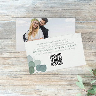 Modern Elegant Eucalyptus Greenery Photo RSVP  Business Card