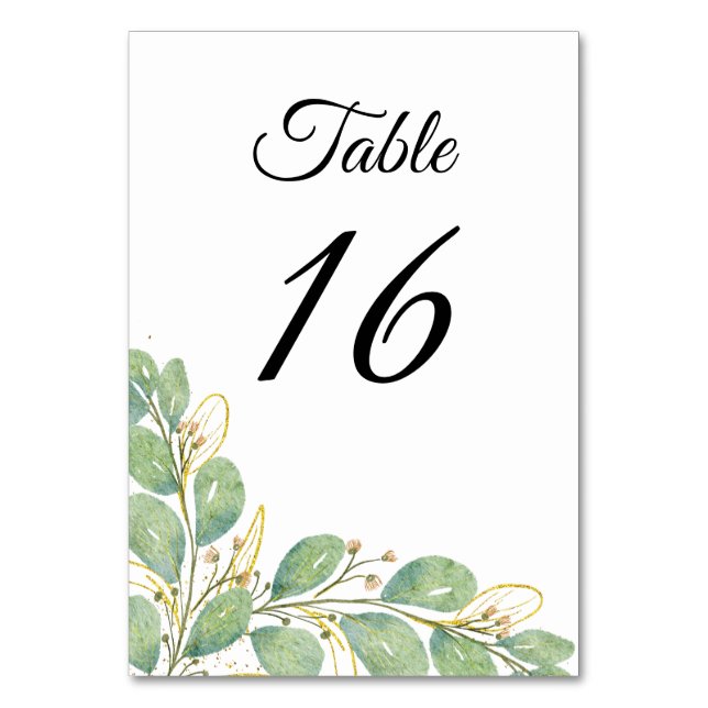 Modern Elegant Eucalyptus Greenery Wedding Table Number (Front)