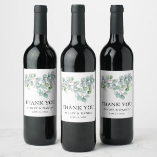 Modern Elegant Eucalyptus Greenery Wedding Wine Label