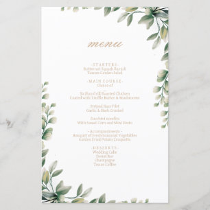 Modern elegant eucalyptus leaves wedding menu