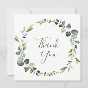 Modern Elegant Eucalyptus Watercolor Wreath Boho Thank You Card