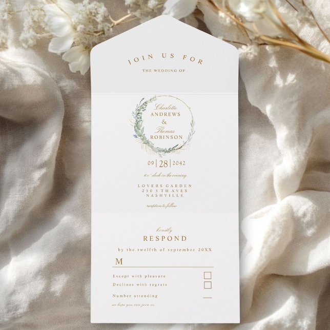 Modern Elegant Eucalyptus Wedding All In One Invitation (Creator Uploaded)