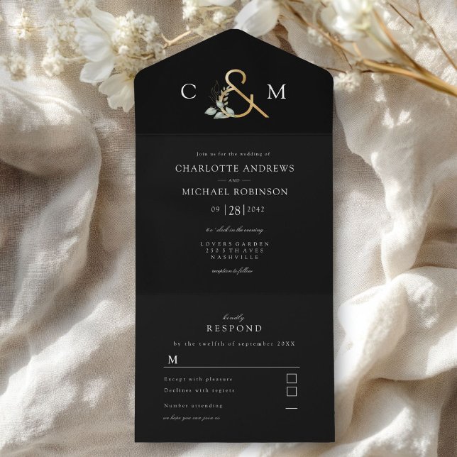Modern, elegant eucalyptus wedding all in one invitation (Modern, elegant eucalyptus ampersand  wedding all in one invitation)