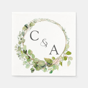 Modern, elegant eucalyptus wedding napkin