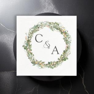 Modern, elegant eucalyptus wedding napkin