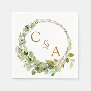 Modern, elegant eucalyptus wedding napkin