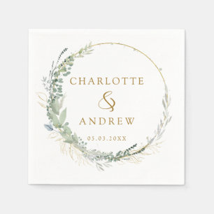 Modern, elegant eucalyptus wedding napkin