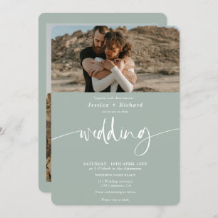 Modern elegant eucalyptus wedding script photos invitation