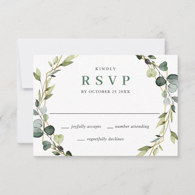 Modern Elegant Eucalyptus Wreath Frame Wedding  RSVP Card (Front)