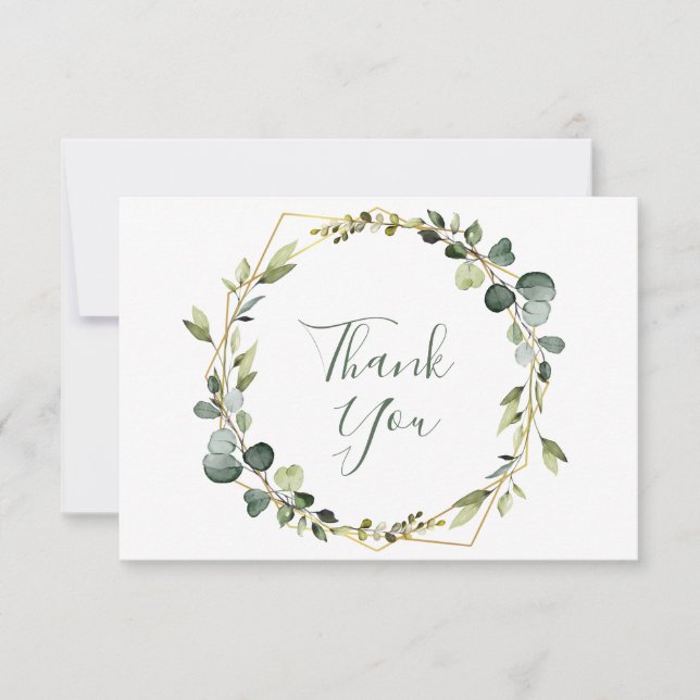 Modern Elegant Eucalyptus Wreath Stylish Frame Thank You Card (Front)