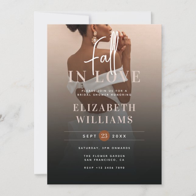 Modern Elegant Fall In Love Photo Bridal Shower  Invitation (Front)